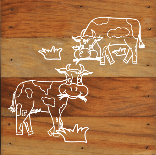 Farm Animal Theme Chalk White Art Prints on a 6 x 6 Rustic Aged Natural Wood Pallet