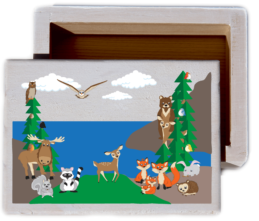 Woodland Forest Animal Natural Wood Keepsake Collectible Box