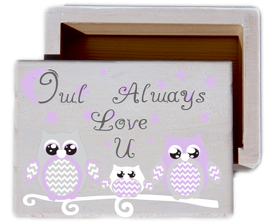 Owl Always Love U White wash Wood Keepsake Collectible Box