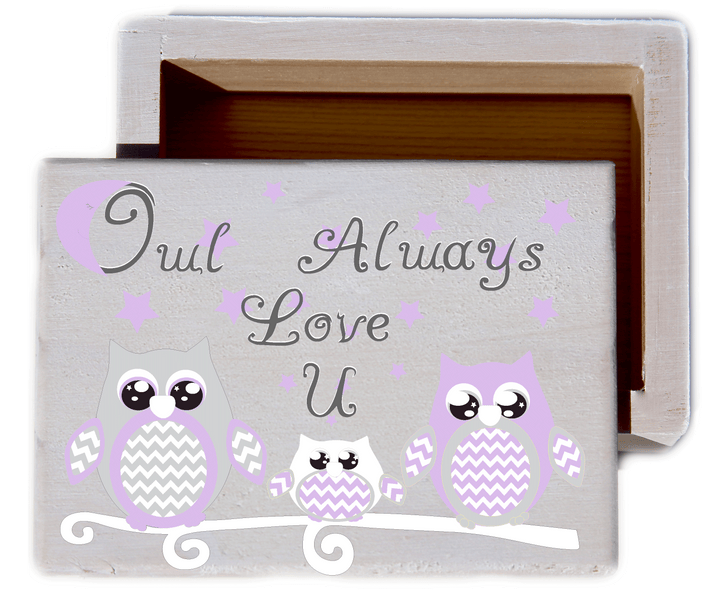 Owl Always Love U White wash Wood Keepsake Collectible Box