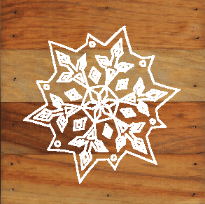 Frozen Snowflakes Chalk White Art Prints on a 6 x 6 Rustic Aged Natural Wood Pallet