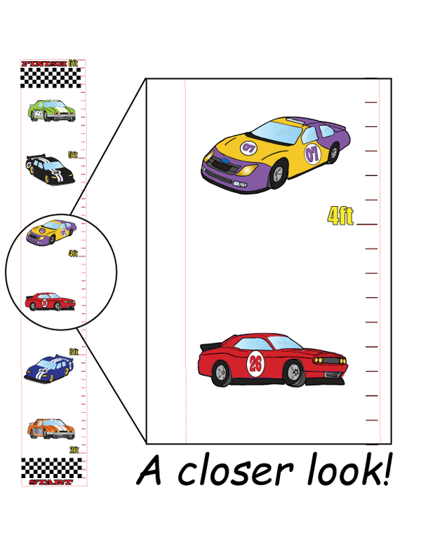 Race Car  Growth Chart Wall Art Stock Car Wall Decals Children's Decor