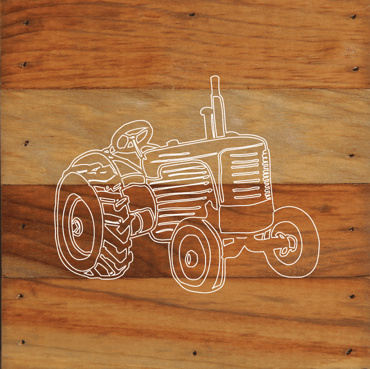 Tractor Art Print Aged Natural Wall Hanging