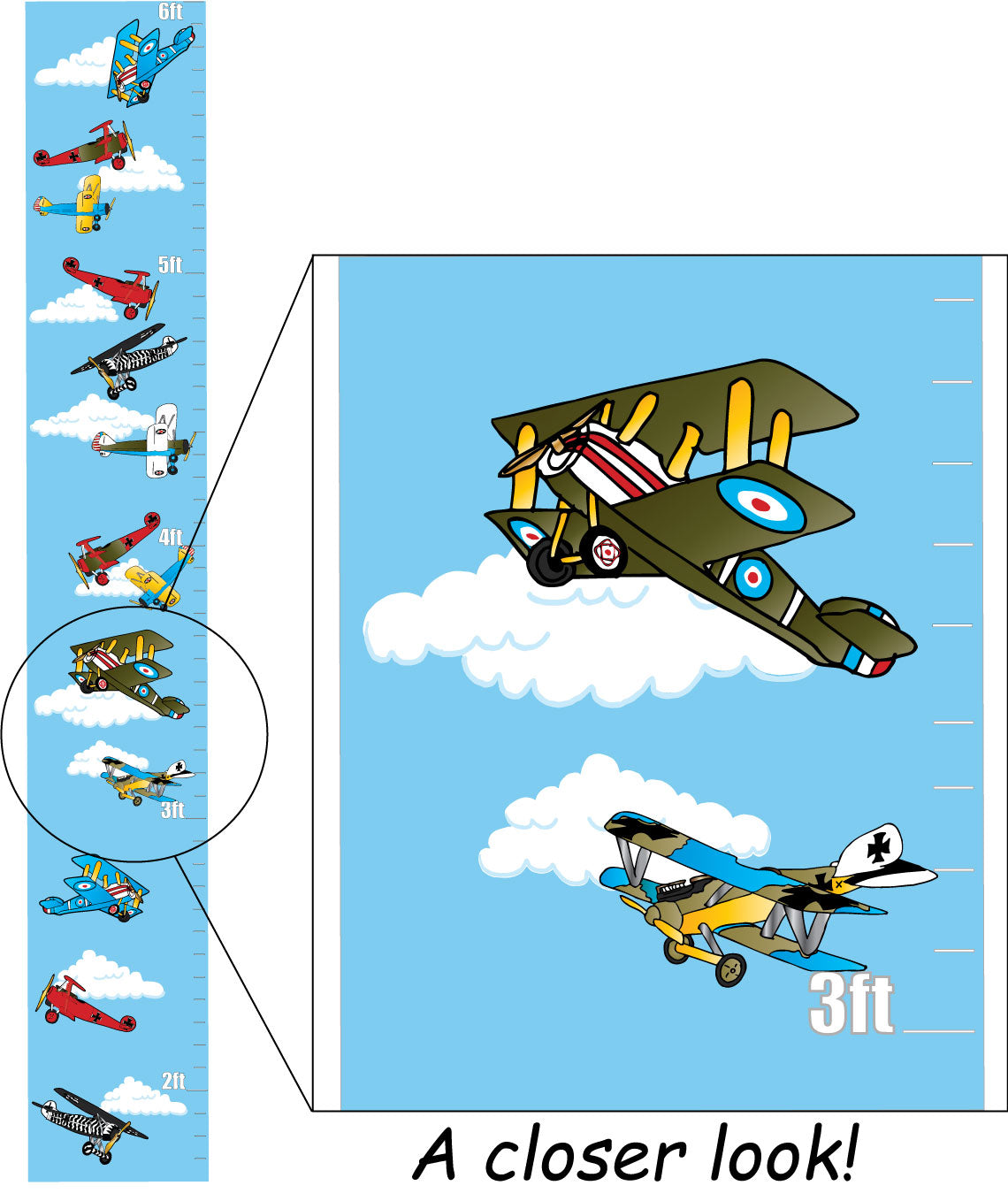 Vintage Airplane Growth Chart Wall Art Decor Vinyl Removable Adhesive Airplane Wall Decals Stickers