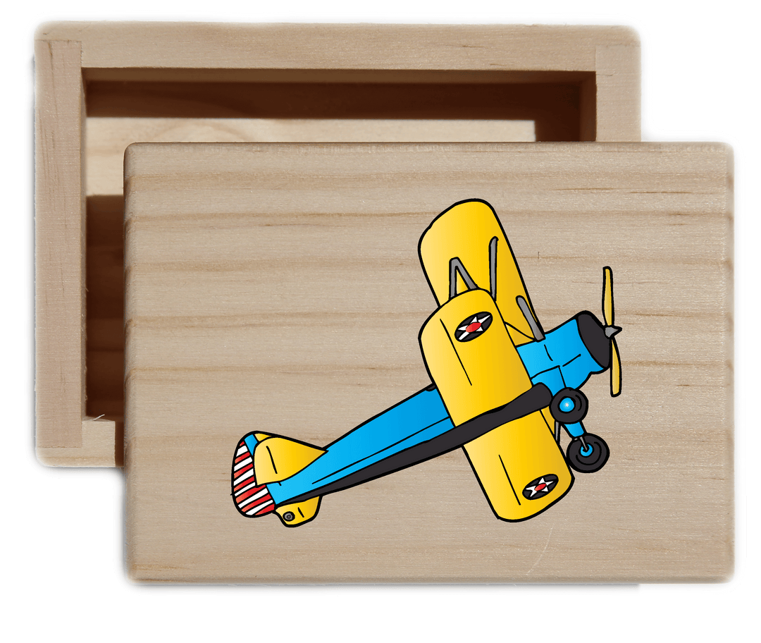 Vintage Plane Natural Wood Keepsake Collectible Box