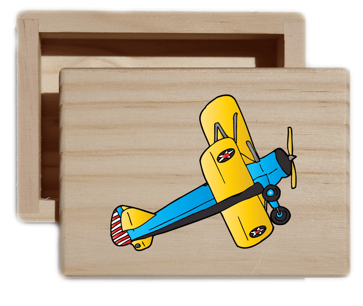 Vintage Plane Natural Wood Keepsake Collectible Box
