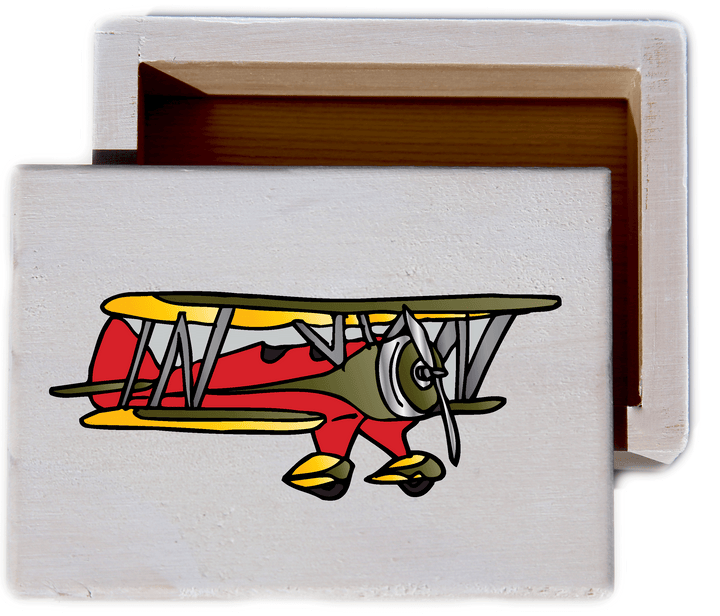 Vintage Plane White Wash Wood Keepsake Collectible Box