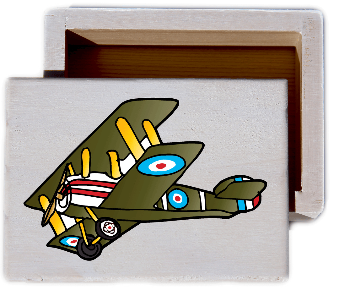 Vintage Plane White Wash Wood Keepsake Collectible Box