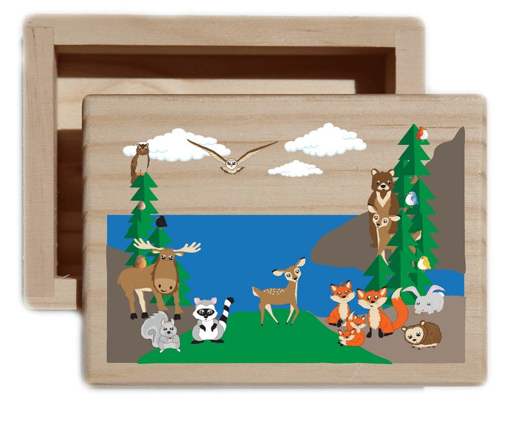 Woodland Forest Animal Natural Wood Keepsake Collectible Box