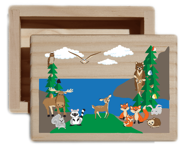 Woodland Forest Animal Natural Wood Keepsake Collectible Box